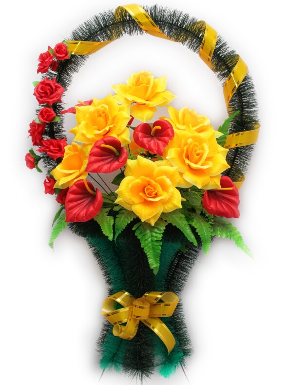 Корзина "Мэри" с атласными каллами и розами выс.80/90см ш.45см