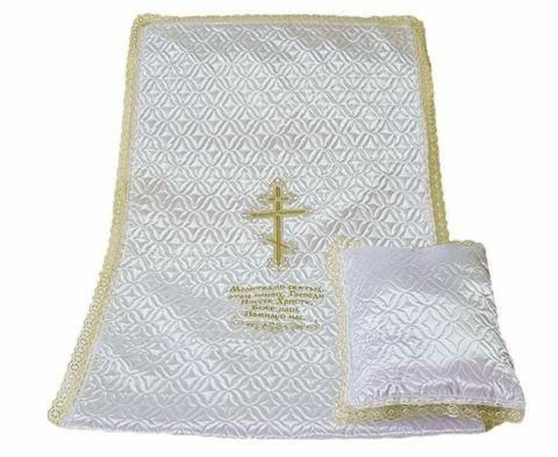 Атлас, термостёжка (вышивка - крест с молитвой, цвет золото)